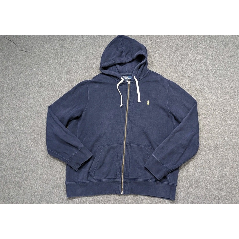 Polo‎ Ralph Lauren Hoodie Mens Blue 2XL Y2K Full Zip Grunge Workwear Streetwear